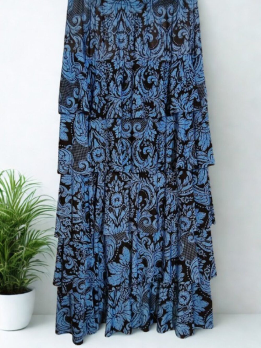 Blue & Black Maxi Ruffle Skirt